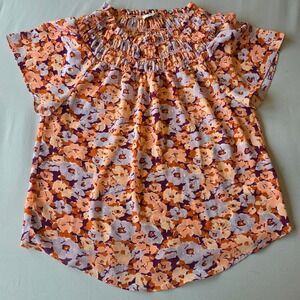 Madewell‎ small Floral Smocked Top Short Sleeve Blouse fall cottagecore sheer
